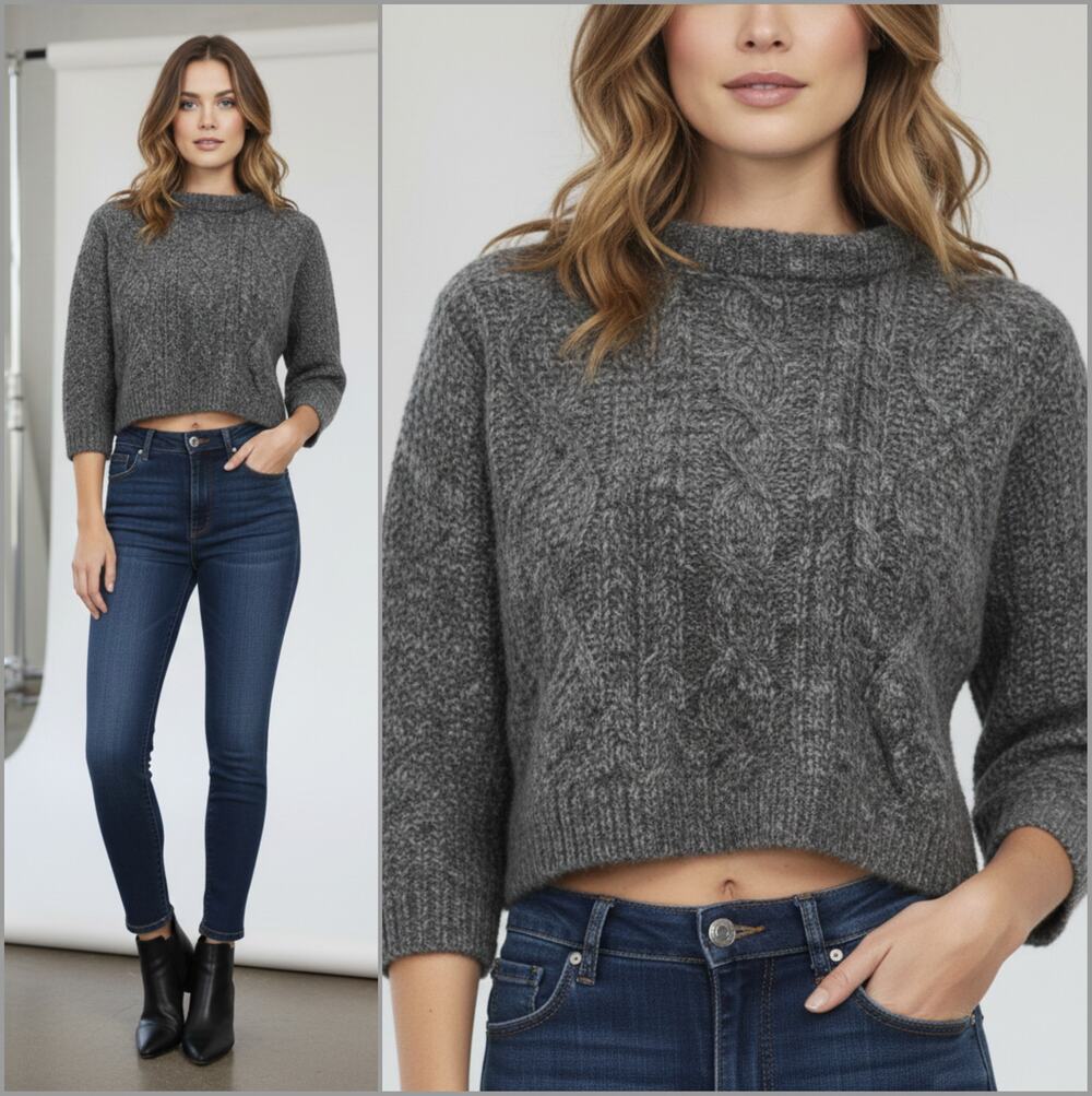 CHRISTINA LEHR Baby Alpaca Blend Birch Sweater cable knit Gray sz 1